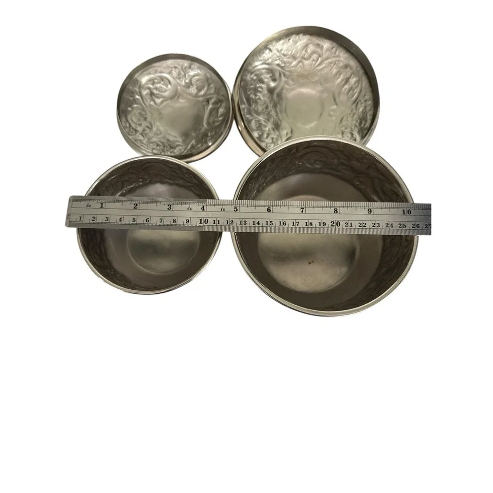 Set Of 2 Vintage Thai Aluminum Bowl Lid Home Ceremonial Betel Nuts Food Trinkets